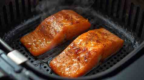 Salmon cooking on air fryer